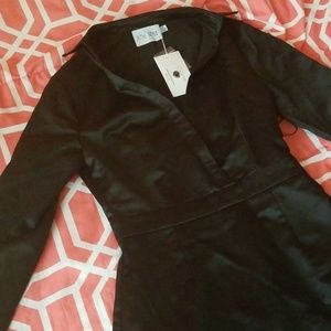 Black Satin Split Front Mini Dress